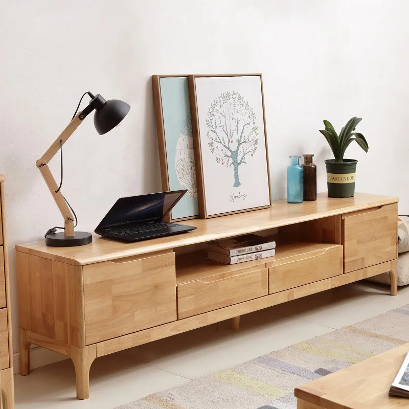 Solid wood TV cabinet Nordic simple audio-visual cabinet 1.5m 1.8m rubber wood TV cabinet living room storage drawer