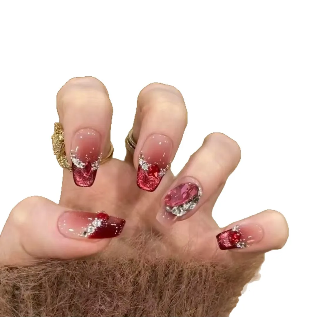 

Ношение доспехов, чистый рубин ручной работы, французский кошачий глаз, сломанная бриллиантовая вспышка, кусок ногтей, продвинутый смысл, легкий, роскошный дизайн ногтей