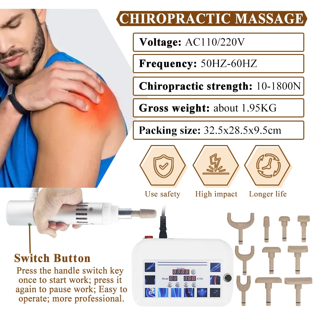 ไคโรแพรคติกปรับเครื่องมือสําหรับ Health Care กระดูกสันหลังแก้ไขปืน 10 หัว 1800N ปรับ Intensity Therapy กระดูกสันหลังนวด