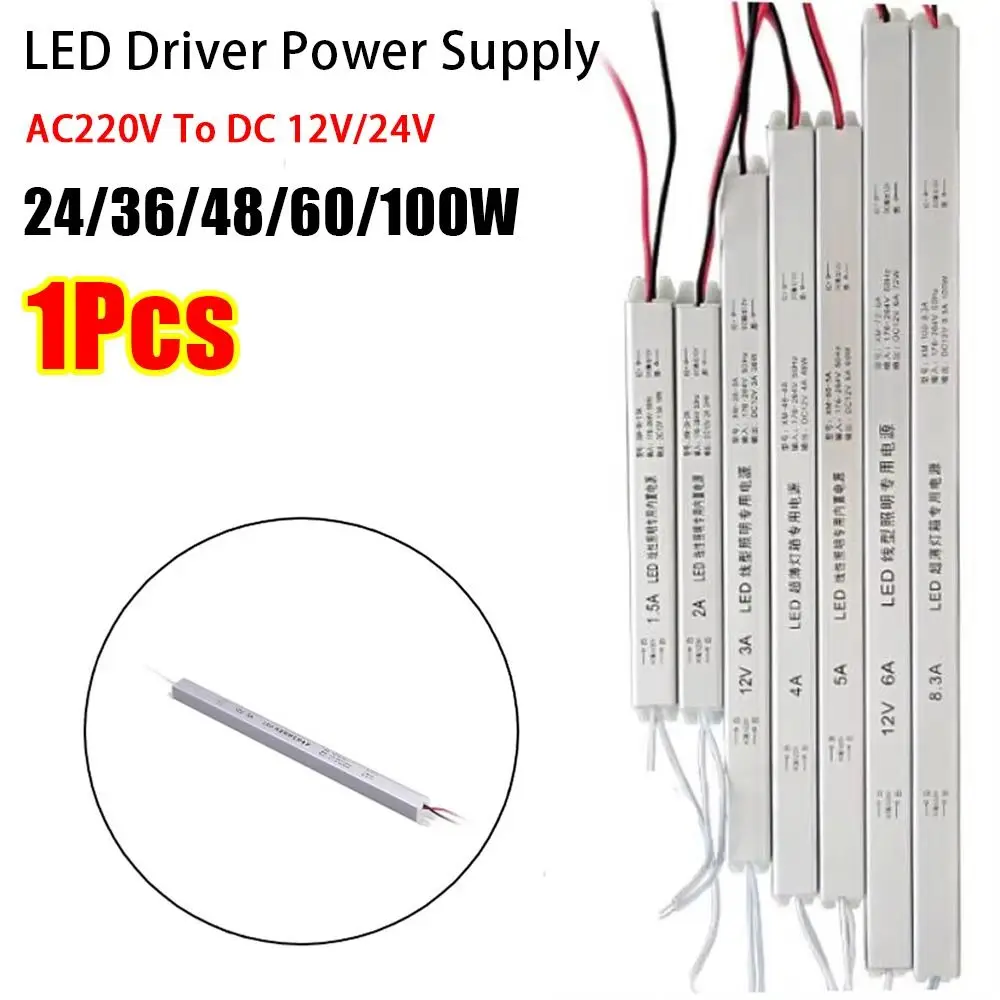 

1Pcs 24W 36W 48W 60W 100W LED Driver Power Supply Advertising Board Power Parts AC220V To DC 12V/24V Switching LED Driver