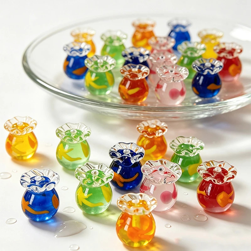 5pcs 14X15mm Fish Basket Lampwork Glass Beads DIY Bracelet Earring Accessories Murano Glass Bead For Jewelry Making