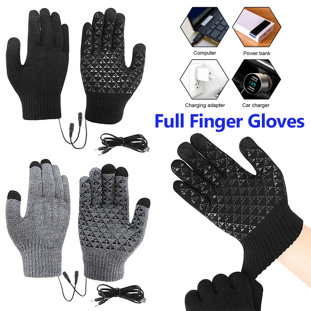 

USB Heated Knitted Gloves Touch Screen Gloves Non-Slip Thermal Knitting Mitts Winter Cycling Gloves for Autumn Winter