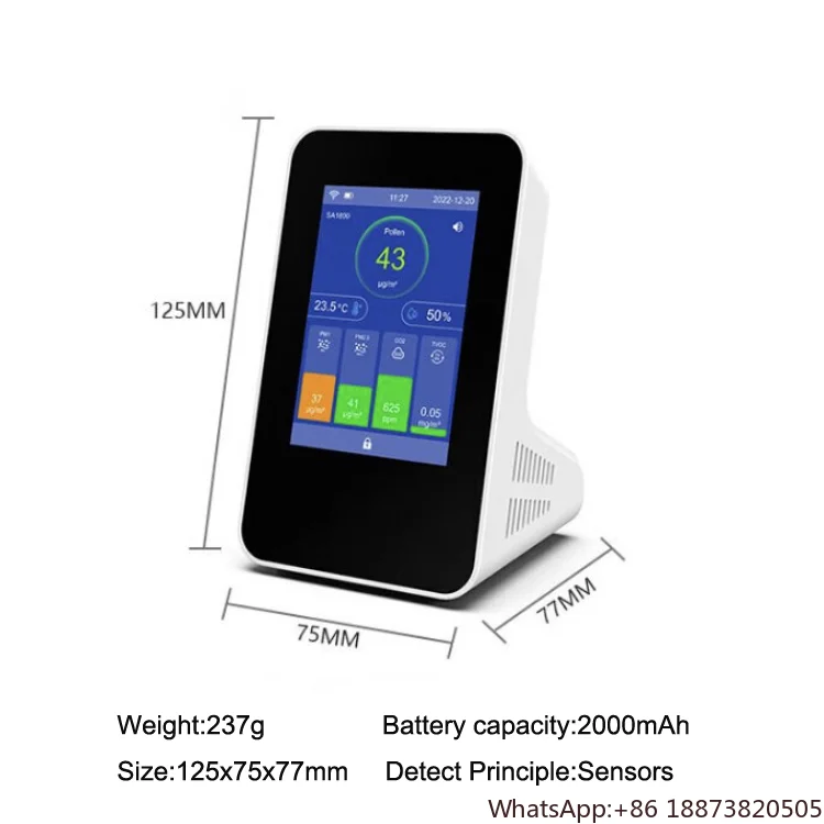 Tuya APP touch screen PM1/PM2.5/PM10/TVOC/RH/TEMP/CO2/formaldehyde detector portable indoor air quality wifi co2 meter tester