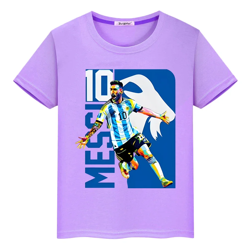 Football print 100%Cotton Cartoon T-shirt Casual Short Tops y2k one piece boy Kawaii messi avatar anime Tees kids clothes girls