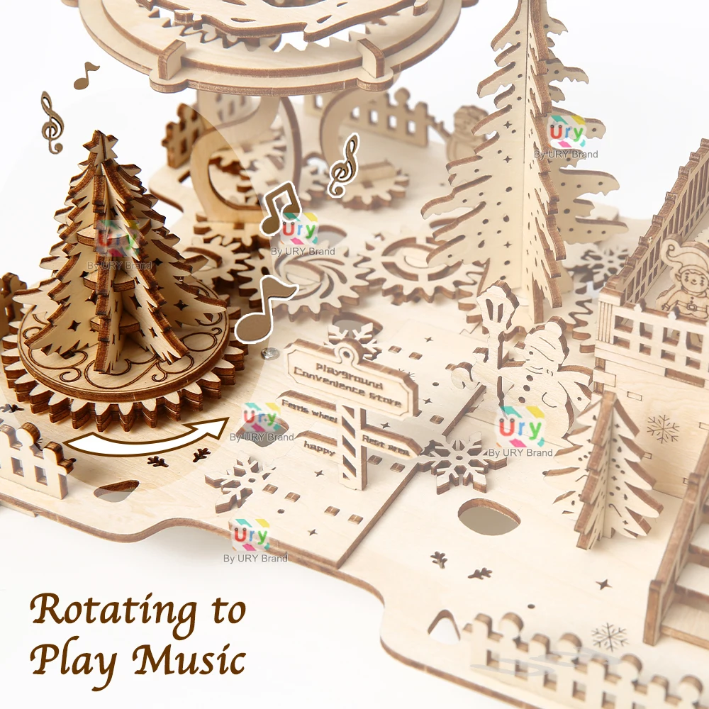DIY Wooden Christmas Amusement Park Music Box with LED Lights 5