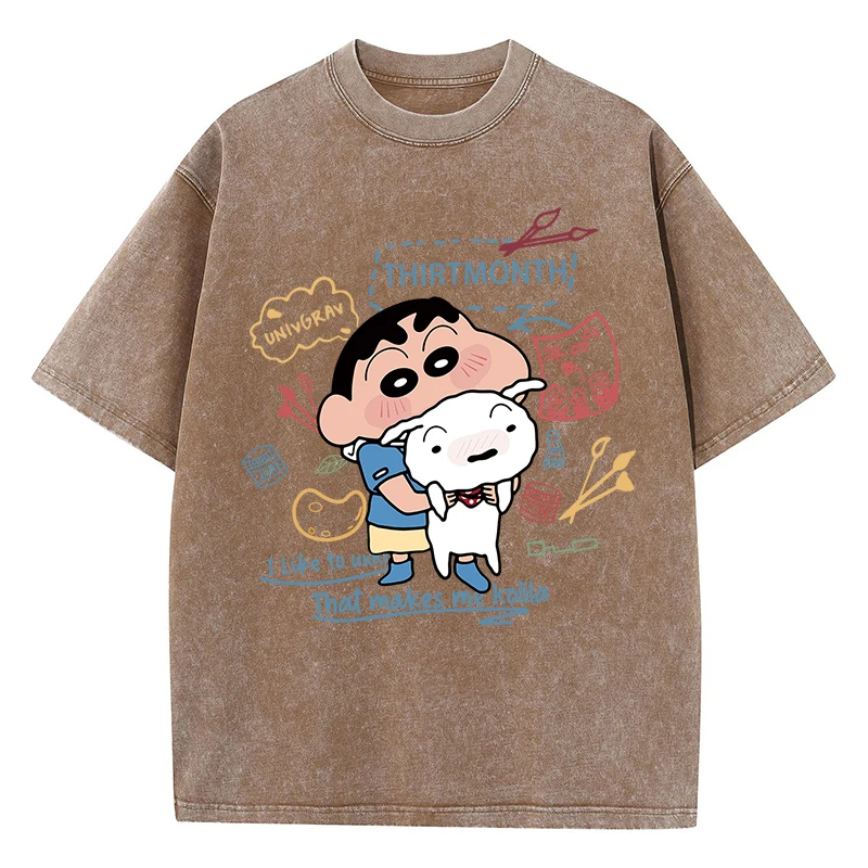 Crayon Shin-Chan Holding Onto Xiaobai Girl Tshirt Summer American Retro Cotton T Shirt Design Soft T Shirts Short Sleeved image 4