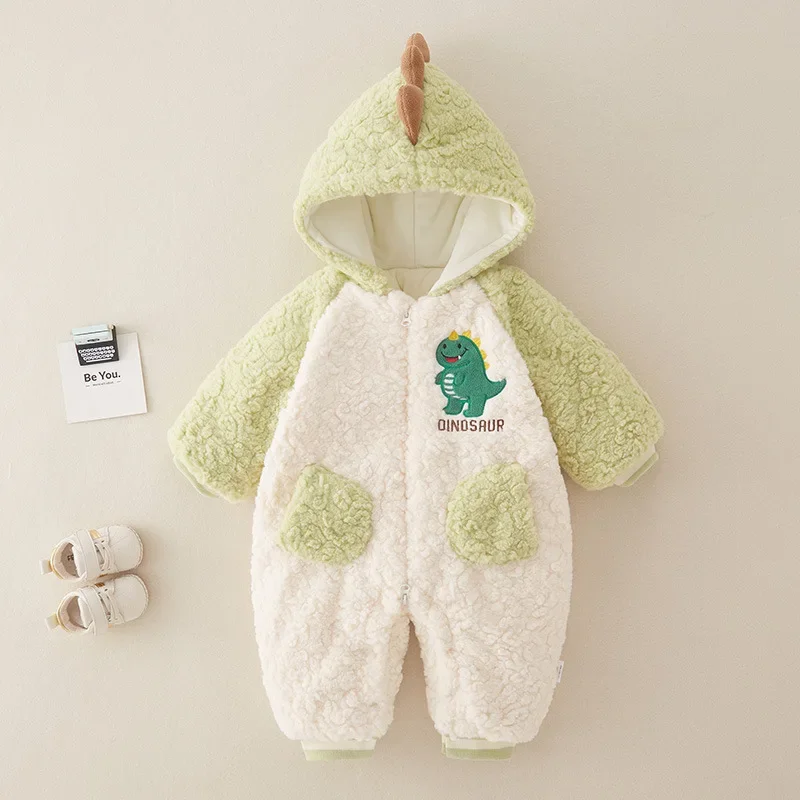 Baby Dinosaur Cartoon Cotton Clothes Baby Autumn and Winter Jumpsuit Cotton Rompers Children Plush Warm Bodysuits