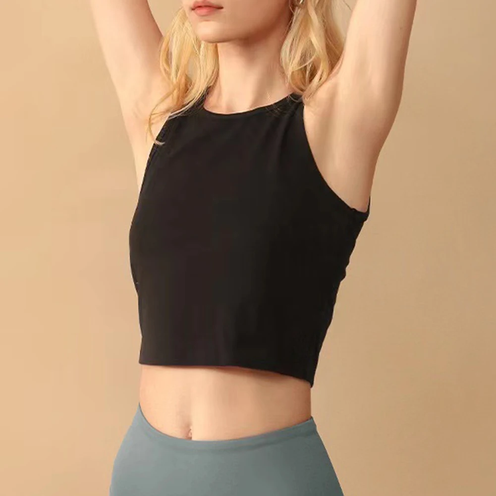 

Дышащий женский укороченный топ без рукавов, повседневный крой, однотонная легкая ткань, подходящая для повседневных свиданий и прогулок