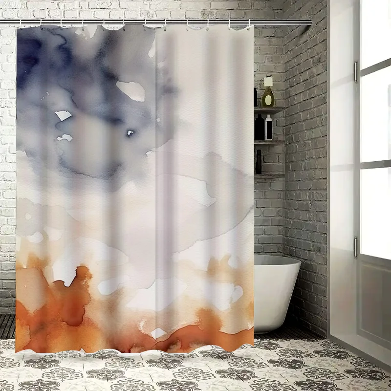 Watercolor Shower Curtain Set Modern Design with White Blue Colors for Bathroom Decorations Quick-Drying Fabric Water Repellent