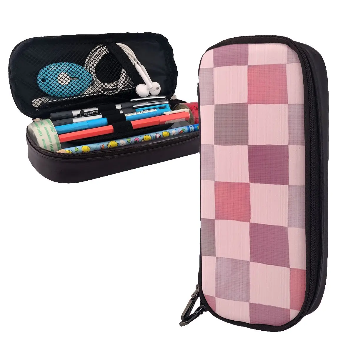 

Pink Checkerboard Plaid Pattern Leather Pencil Cases Pencil Pouch Storage Stationery Supplies Pen Box Pencil Bag for Boys Girls