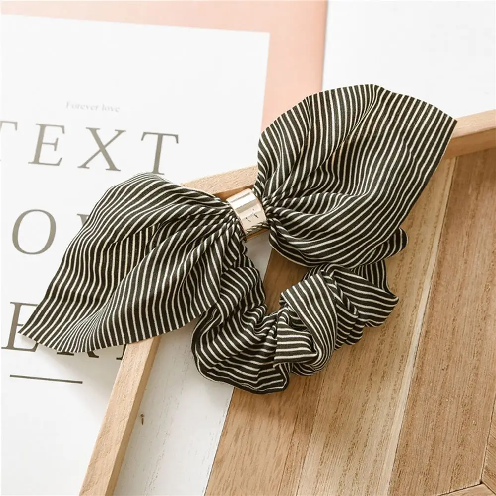 New Creative Butterfly Knot Hair Rope Women Girls Rabbit Ear Striped Hair Ring Soft Band Chiffon Round Circle Headband Headwear