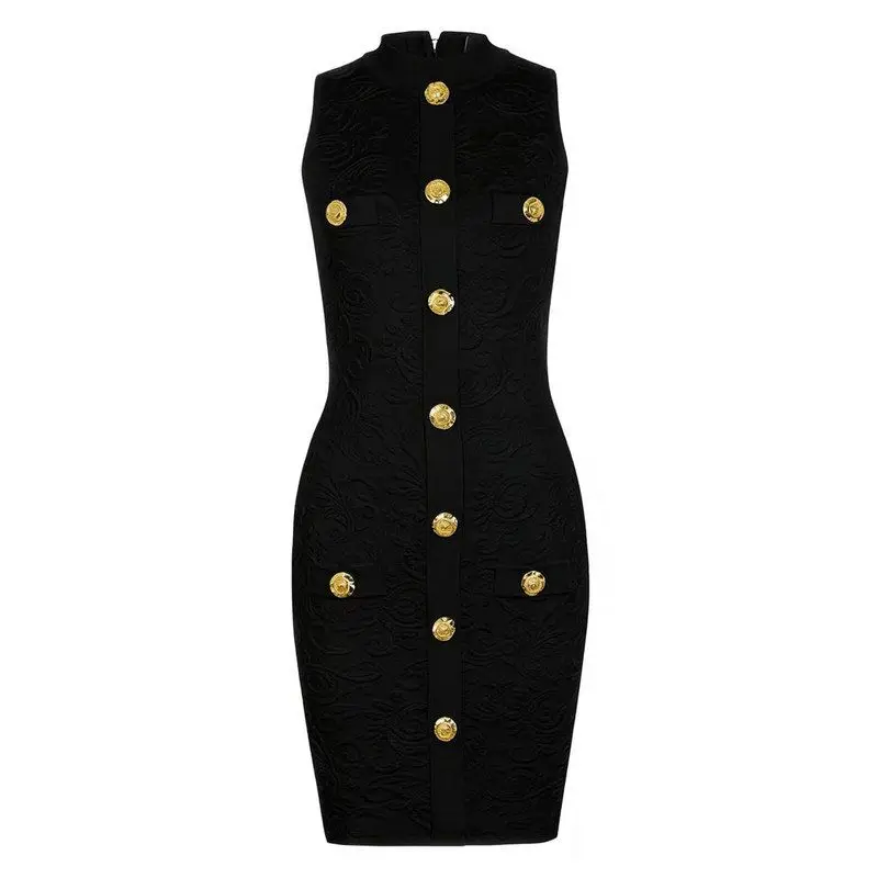 

Summer New Style Knitted Heavy Embroidery Sleeveless Dress High Waist Fit Body round Neck Zipper Closure Fashionable for Ladies