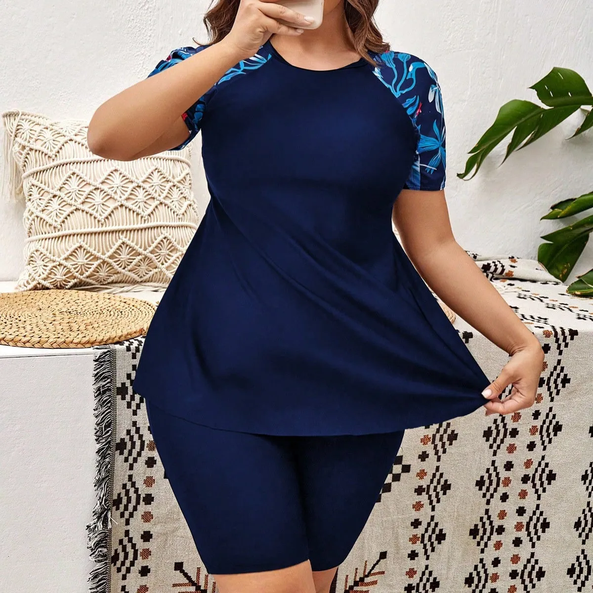 Plus Size Badeanzüge Frau zweiteilige Surf Bade bekleidung Sport Beach wear Badeanzug mit hoher Taille Pool Frauen Badeanzug