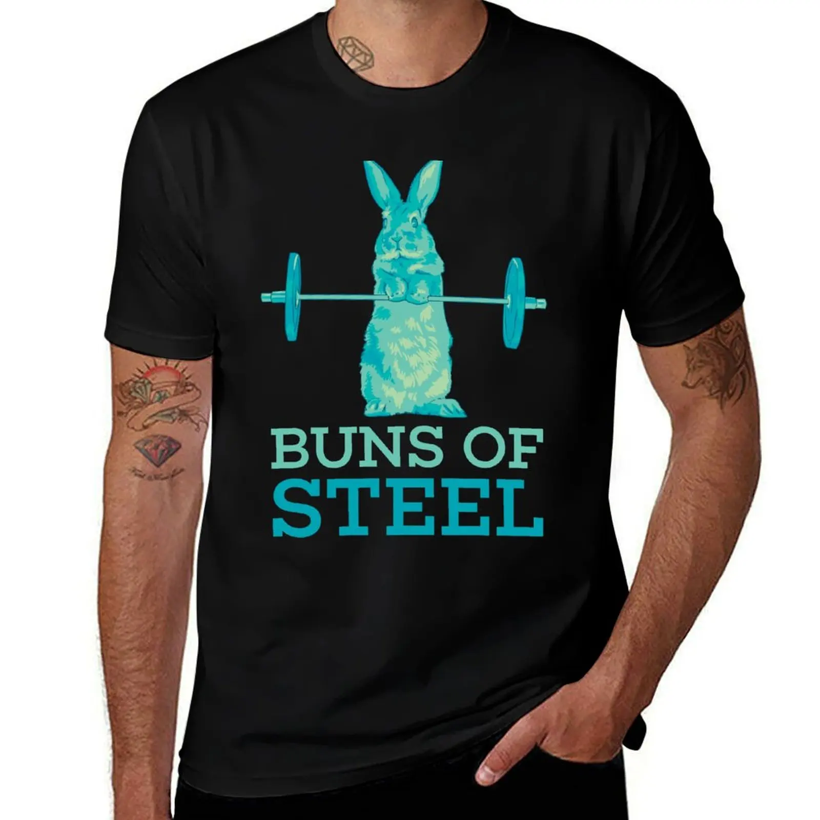 Buns of Steel Bunny Rabbit Lifting Blue T-Shirt t shirt man plain T-Shirt