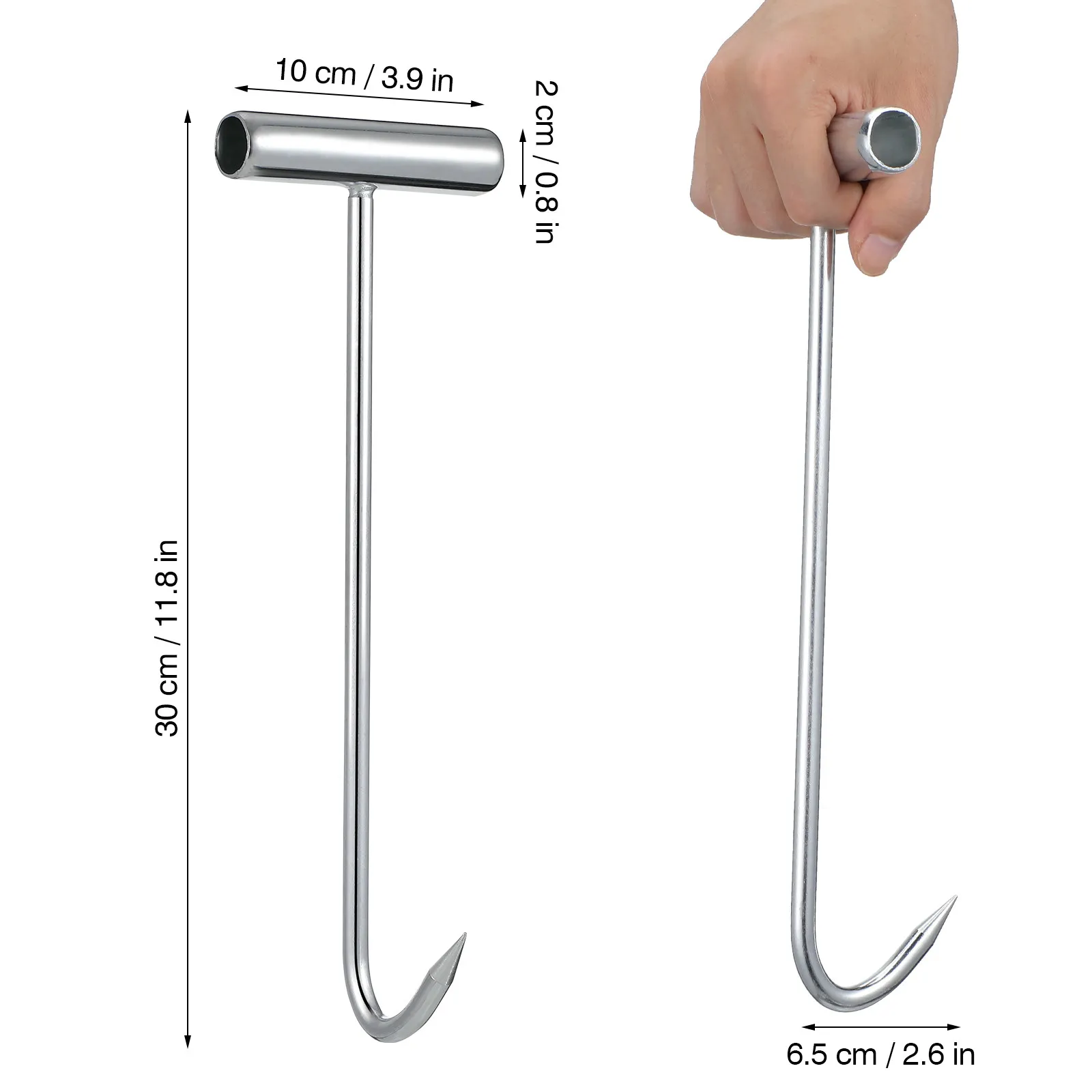2Pcs Heavy Duty Manhole Lifter Iron T-Hook for Drain Grate Cover Pull Tool Well Lid Opener Rolling Door Lifting Accessory