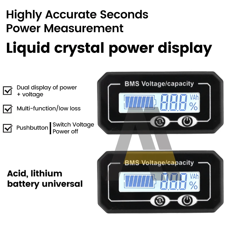 4S-24S Lithium Lead-acid Electric Power Consumption Indicator DC 8-99.9V LCD Digital Display Voltage And Power Detector 12-84V