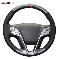 Black Genuine Leather Carbon DIY Car Steering Wheel Cover for Hyundai ix45 Santa Fe 2013 2014 2015 2016