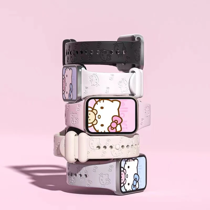 Sanrio Hello Kitty WatchBand for Apple 41mm 40mm 38mm 44 45mm 42mm Women embossed effect Silicone Strap for Sport Watch Bracelet