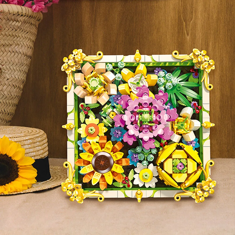 

Idea Building Block Flower China 3D Photo Frame Construction Bricks Rose Carnation Orchid Educational Toys For Girls GIfts