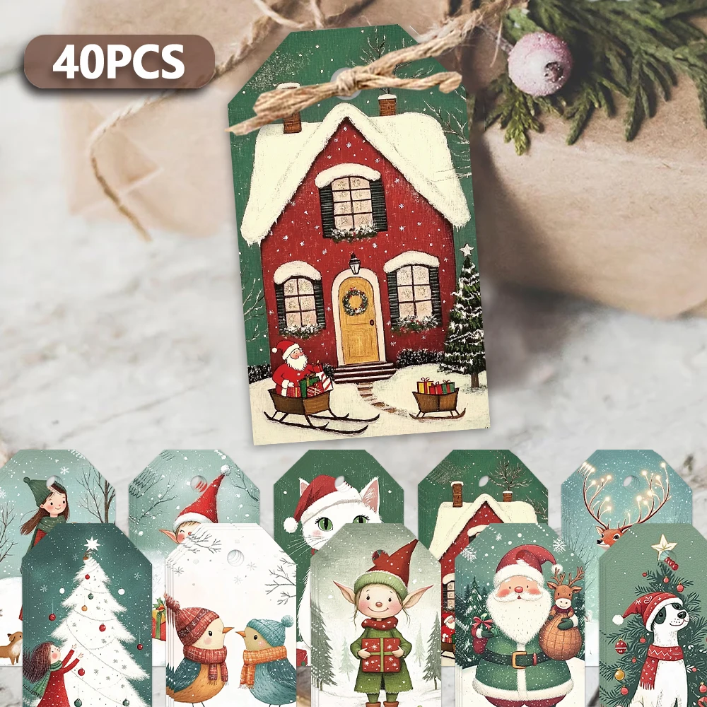 40 Stück, lustige Weihnachtsanhänger, Hängeanhänger, Geschenkanhänger, Partydekorationen, Heimwerken, Urlaubsdekoration, Partykarten, Ornamente, Juteseil