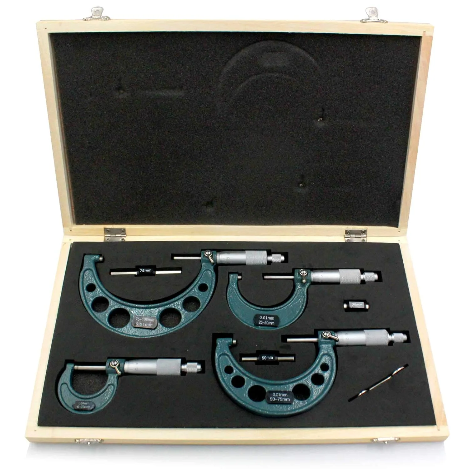 Outside Micrometer Set 0-100mm/0.01mm Precision Machinist Tool with Carbide Tips