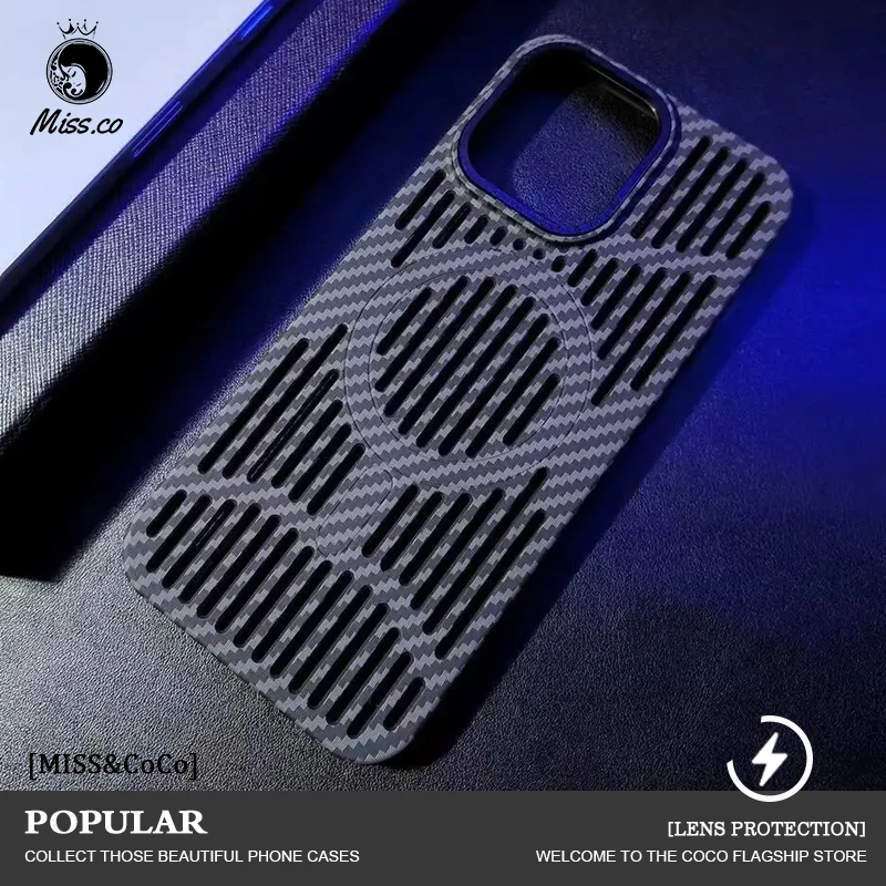 

Ultra Thin Hollow Heat Dissipation Carbon fiber Phone Case For iPhone 14 13 12 15 Pro Max 15 promax full package anti drop Cover