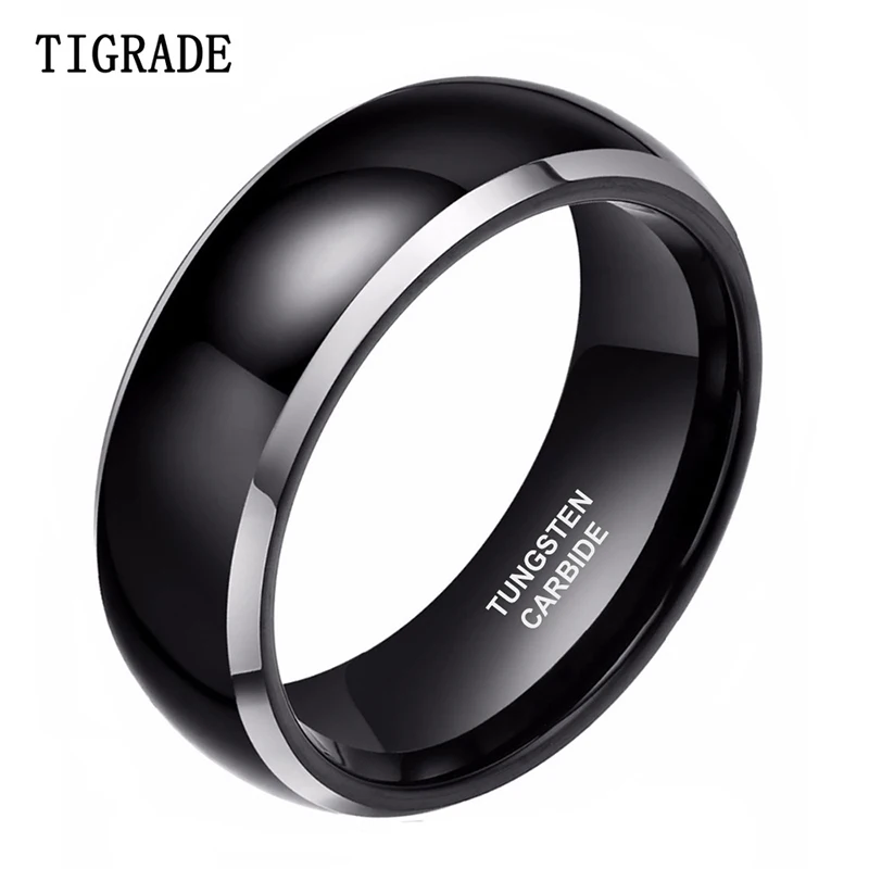 Męski pierścionek Tigrade czarny 6/8mm polerowany pierścionek zaręczynowy w kształcie obrączki ślubny z węglika wolframu dla mężczyzn modny pierścionek dla pary bague homme