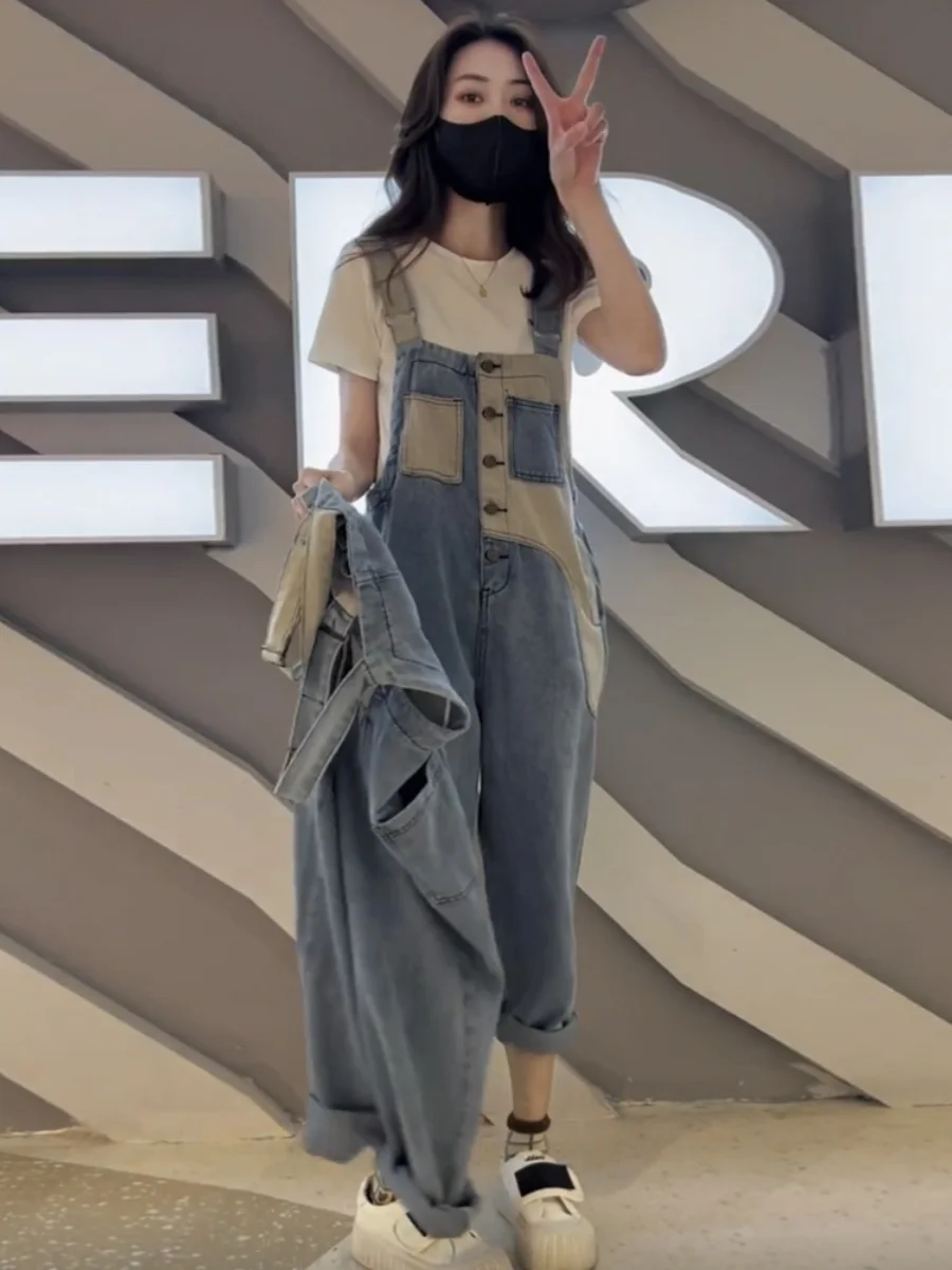 Loose Women's Denim Overalls Spring Autumn New Sle plus Size Pear ape Small Size Slimming Workwear One-Piece Pants