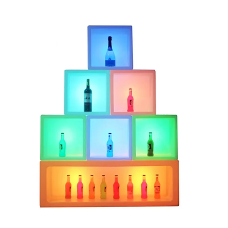 Portable LED Luminous Bar Cabinet Wine Display Case Colorful Waterproof Plastic Beer Champagne Bucket Ice Cube Storage Container