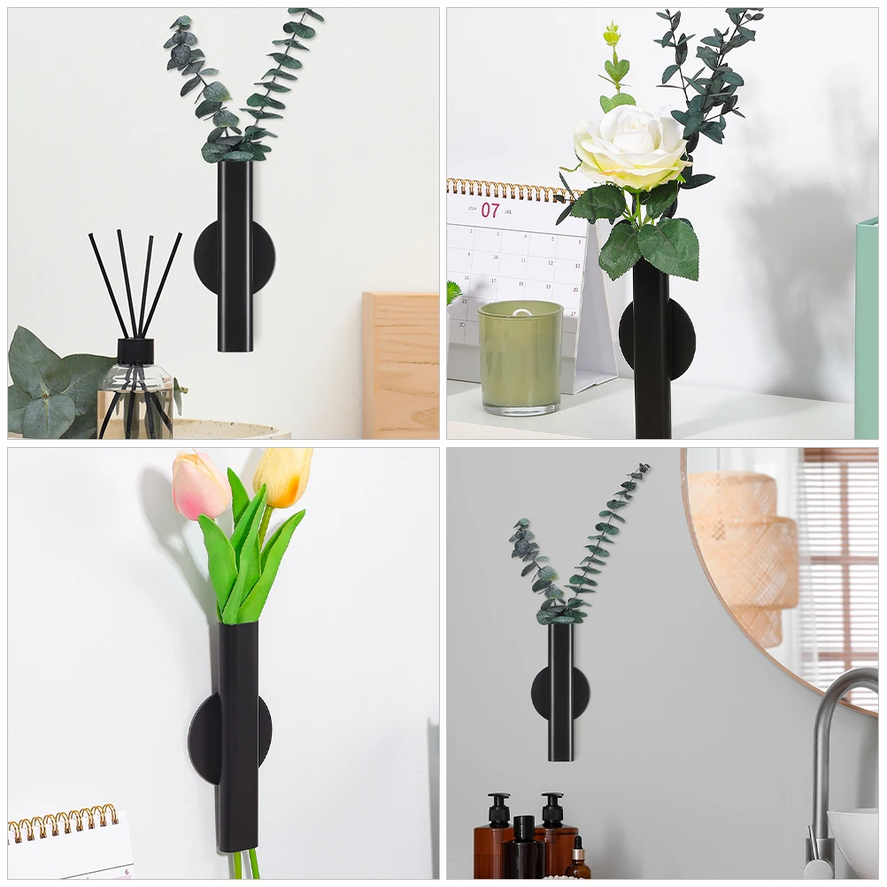 

2Pcs Flower Black Small Metal Tube Vase For Flowers Vases For Decor Greenery Wall Wall Flower Vase Holder Decor Home