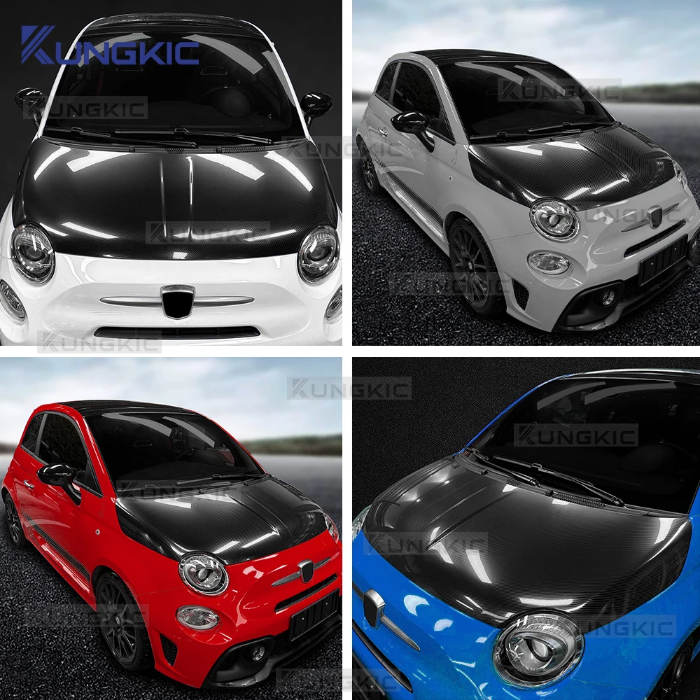 For Abarth 595 695 2012-2024 For Fiat 500 2008-2024 LHD RHD Car Front Bonnet Engine Hood Carbon Fiber Pattern TPU PPF Wrap Film