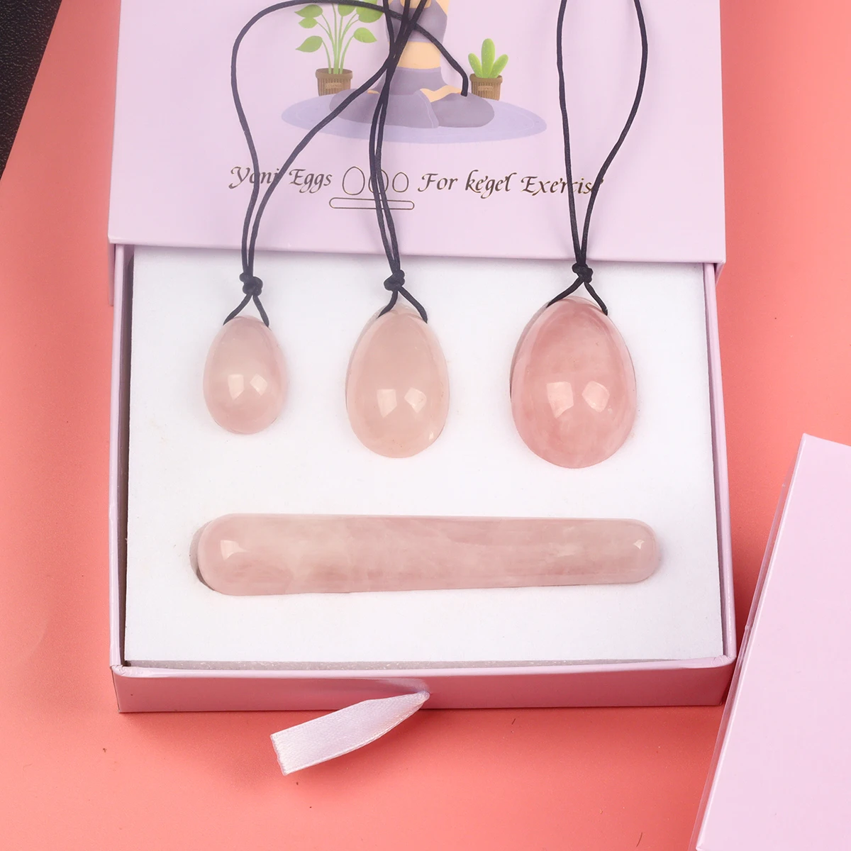 Drilled Rose Quartz Egg Natural Stone Crystal Massage Wand Yoni Ball Pelvic Kegel Exercise Tool Tightening Vaginal Muscle