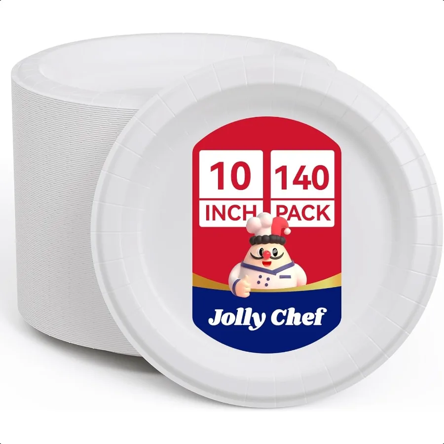 

10 inch 140 Pack Paper Platoak Proof Cut Proof Microwave Safe Heavy Duty Paper Plates Everyday Use