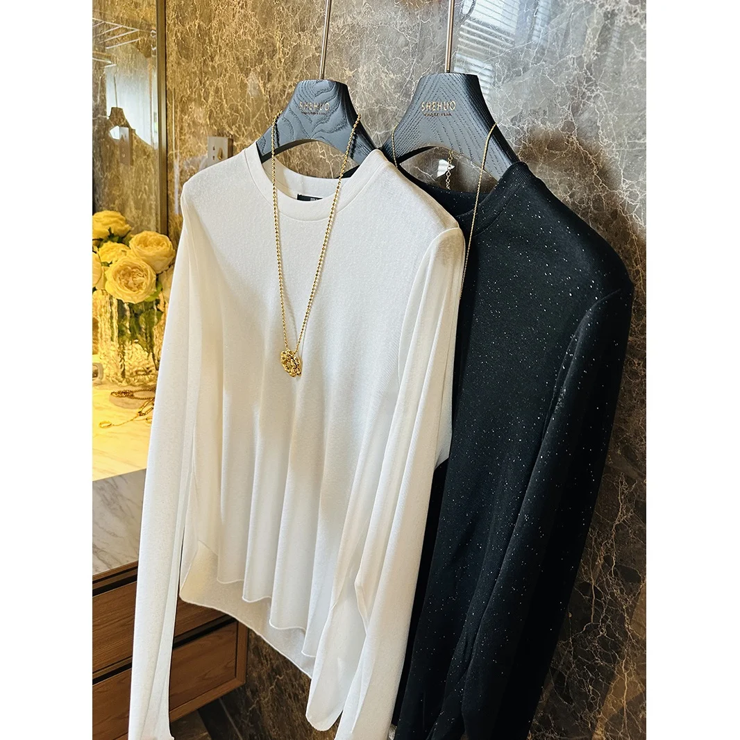 

Floral Many Sparkling Star mat Paper Figure Early Autumn Slim Fit Long Sve round Ne T-irt Casual Sle Women's Top