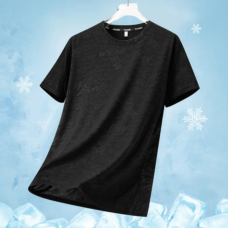 Men's Summer Running T-Shirt Round Neck Quick Dry Thin Breathable Ice Silk Trendy 2026 New Model Sportswear