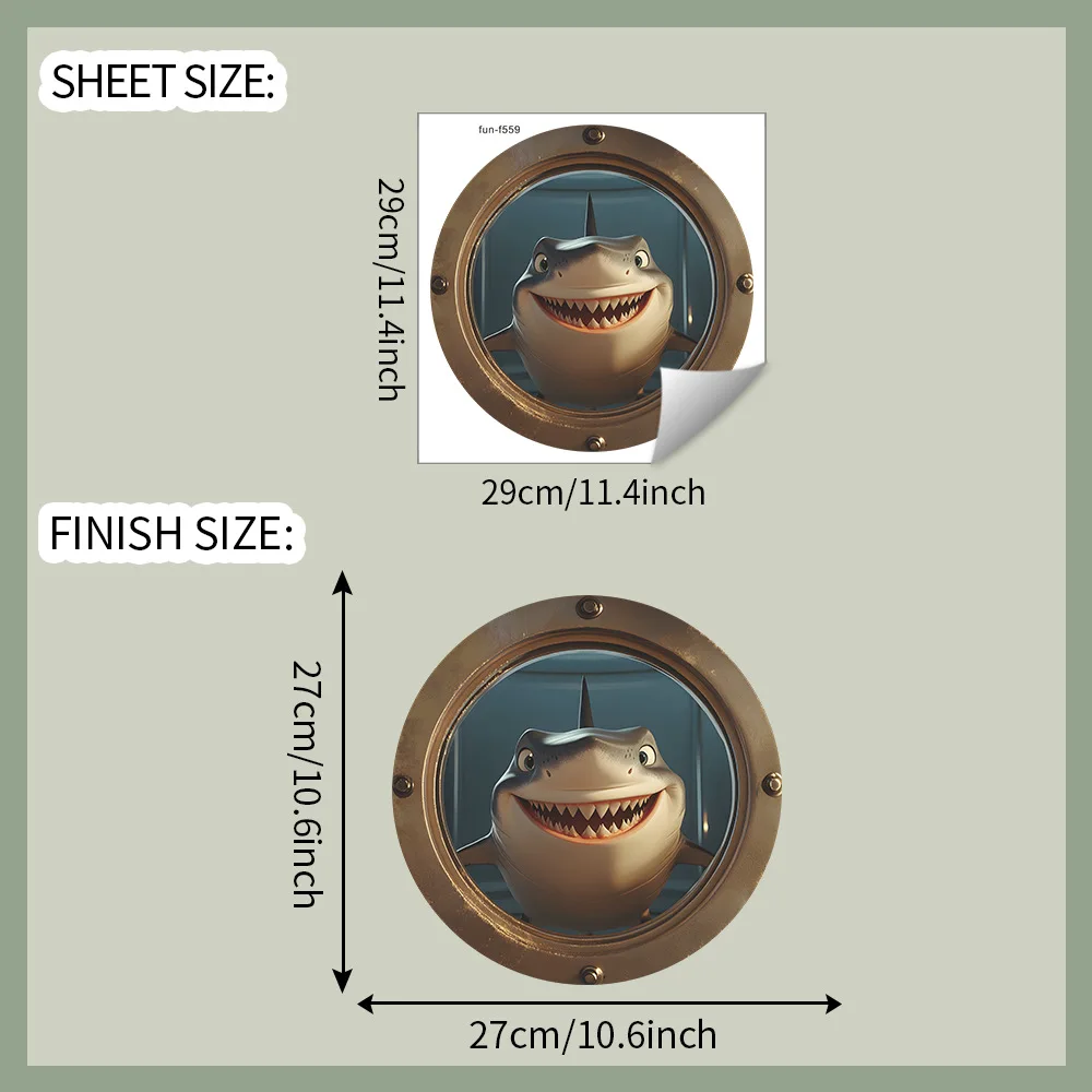 Cartoon Ship Porthole, Ocean Shark, Bedroom, Living Room, Home, Wall Background Beautification, Decorative Wall Stickers