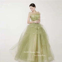 OLOEY Light Green Tulle Fairy Evening Dressses Wedding Photo shoot Korea Lady Party Dress Bride Formal Prom Gowns Corset Back