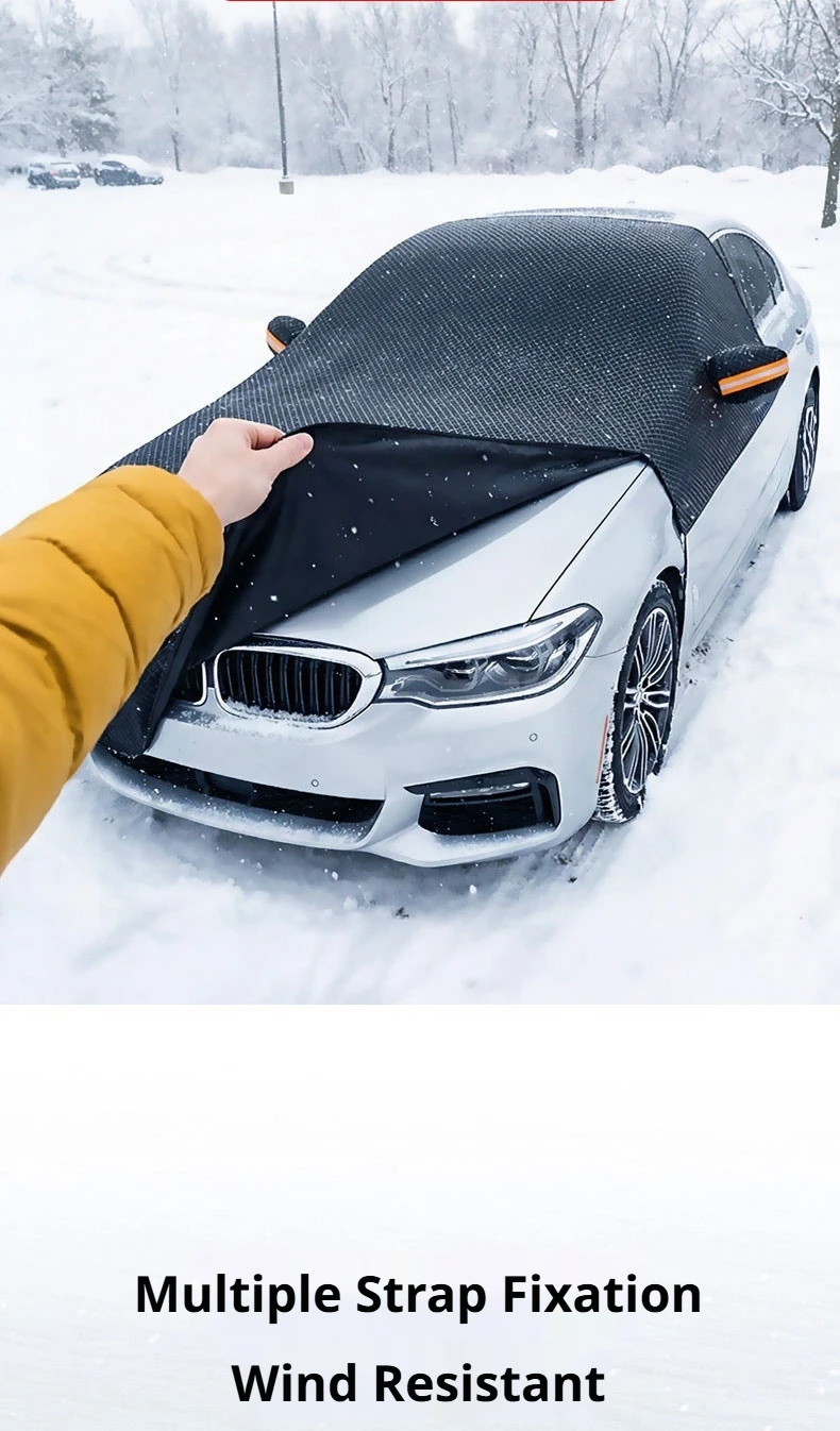 SEAMETAL Verlängerte 3-Fenster Auto-Windschutzscheiben-Schneeabdeckung Motorhaube Anti-Frost Anti-Eis Sonnenschutz mit 6 Befestigungsgurten für Limousine SUV – Detail 5