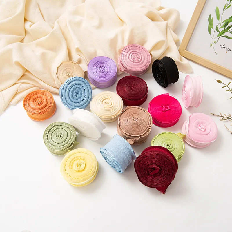 10 Meters Handmade Frayed Edged Chiffon Silk Ribbons DIY Wedding Invitation Wrapping Bouquets Gift Packaging Party Decorations