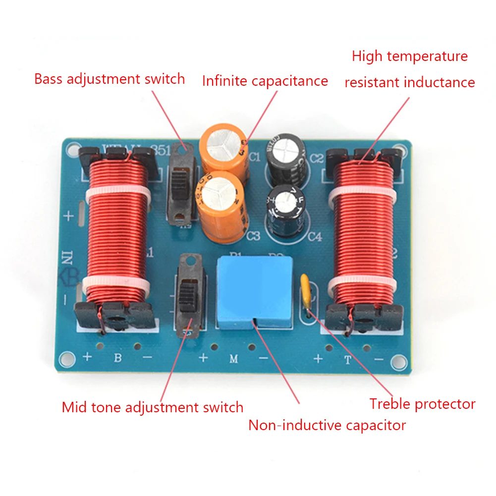 150W Frequency Divider Treble Midrange Bass 3 Ways Audio Filter Circuit Board Multi-segment Adjustable DIY Home Audio Systems
