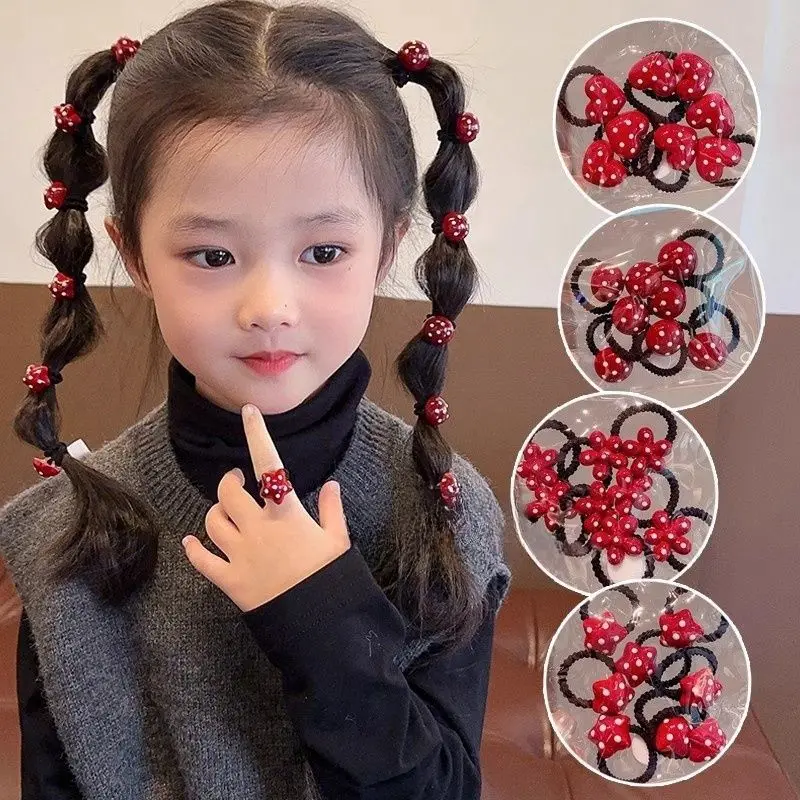 

Красный горошек для маленьких девочек, резинка для волос, эластичные хвостики, веревка для волос для детей, 8 шт./компл., аксессуары для волос, детские повязки на голову