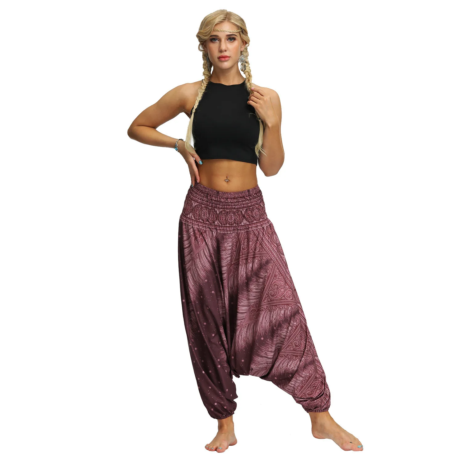 2024 Creative Women's Clothing Ethnic Style Digital Printing Lanterns Loose Fiess Yoga High Waist Crotch Dance Pants