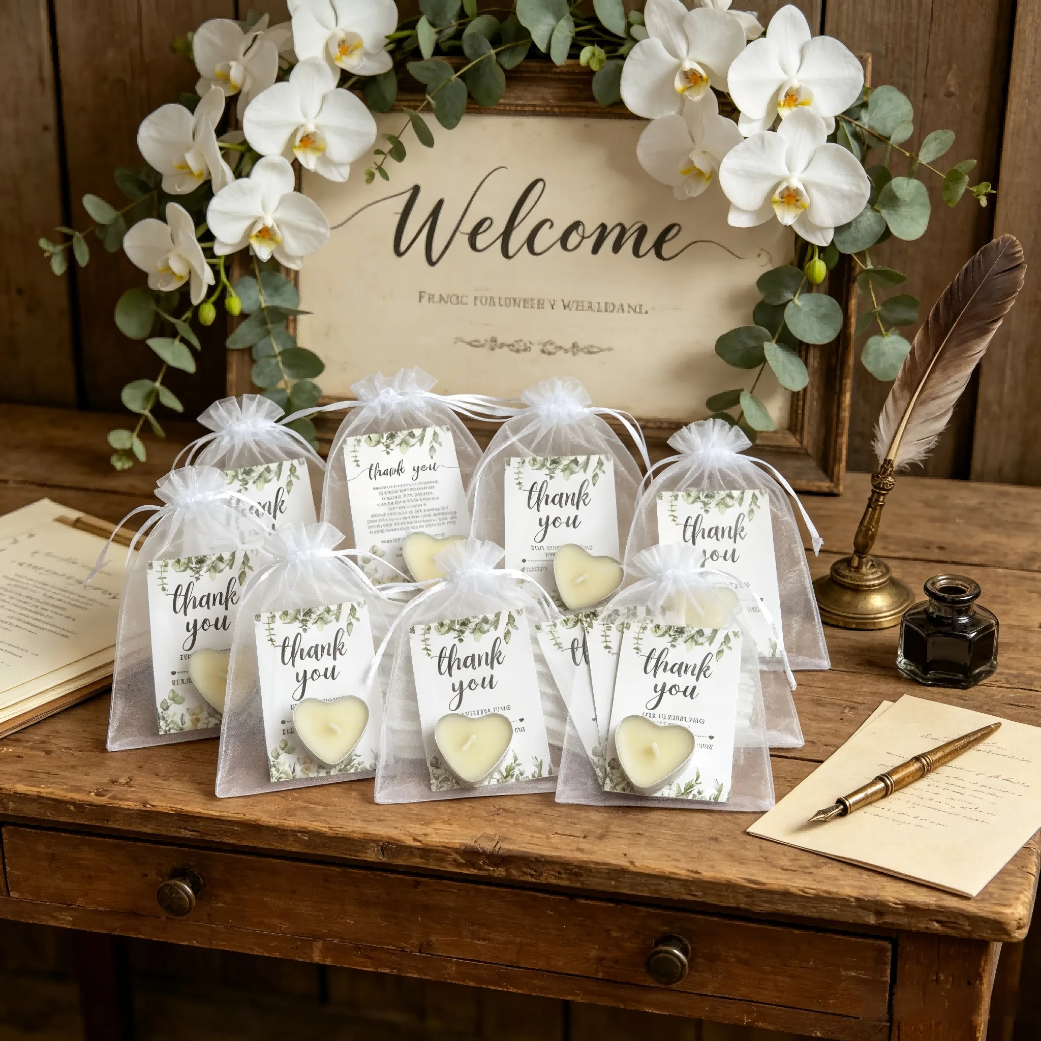 50 Sets Mini Heart Candle Favors for Guests, Wedding Favors with Thank You Card for Bridal Showers Receptions, Party Guest Gifts