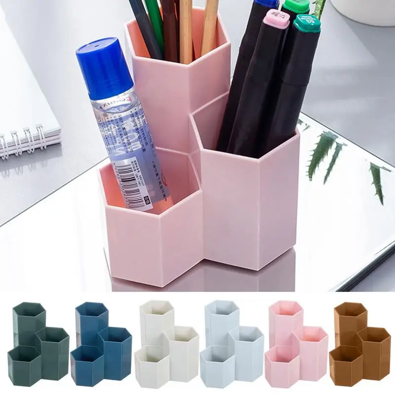 Creative Hexagonal Pen Holder Container Organizer Plastic Desktop Storage Box Student Office Supplies Pot crayon