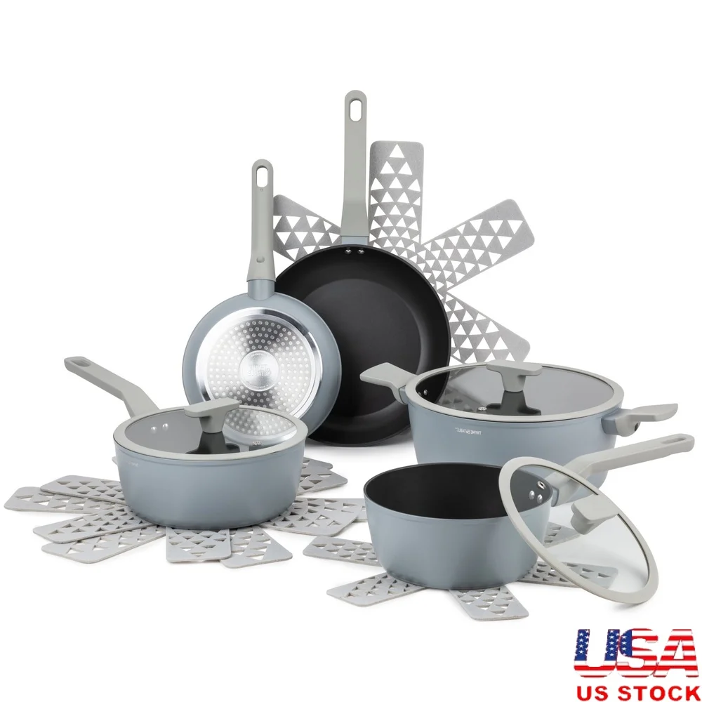 

12 Piece Nonstick Cookware Set Heavy Gauge Forged Construction Suitable All Cooktops Includes Stock Pot Saucepans Fry Pans