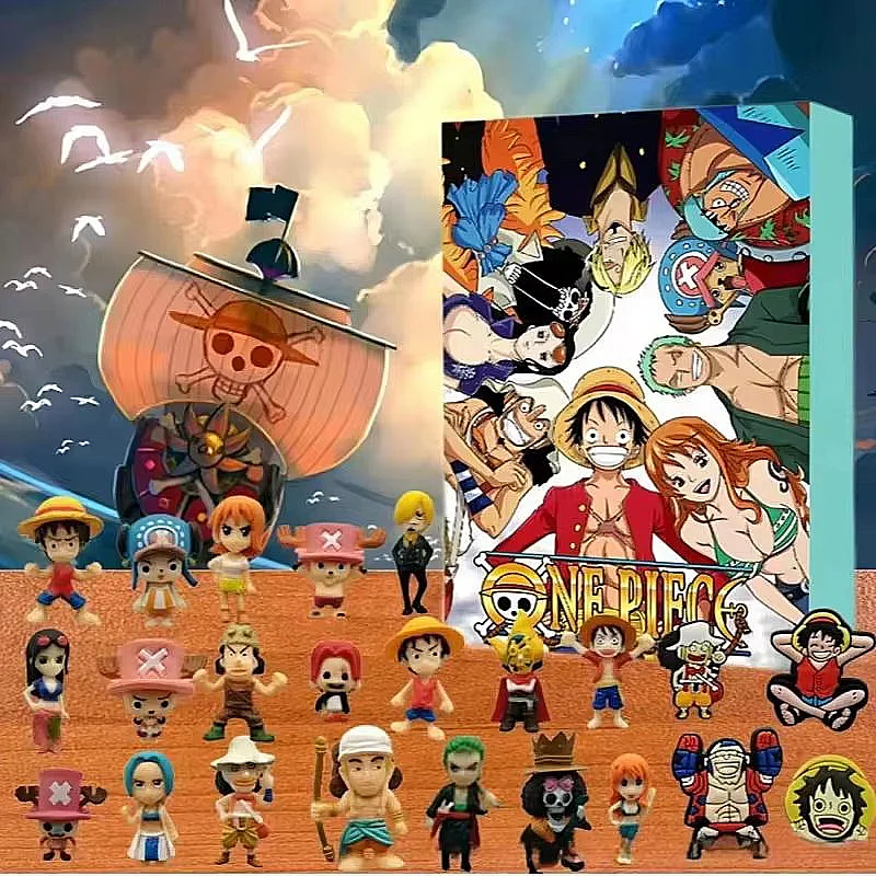 

24pcs New Luffy Zoro Christmas Advent Calendar Anime One Piece Cute 24 Day Reward Countdown Blind Box Toy Kid Xmas Small Gift