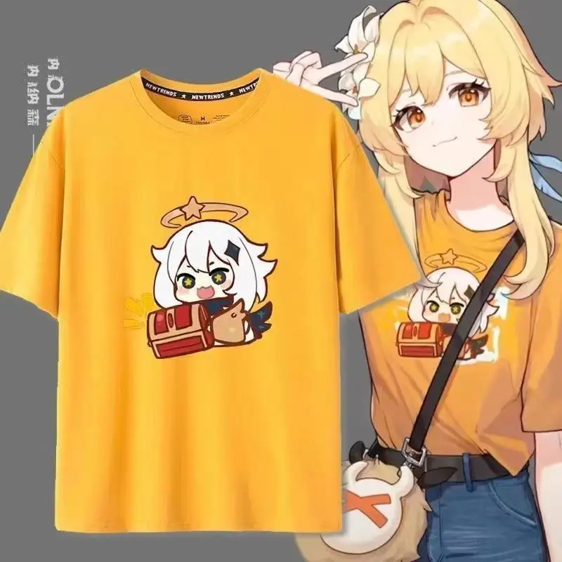 Game Genshin Impact Paimon Print T-shirt Kawaii T Shirt Summer Short Sleeve Tee Clothes Women's Clothing Men's clothing
