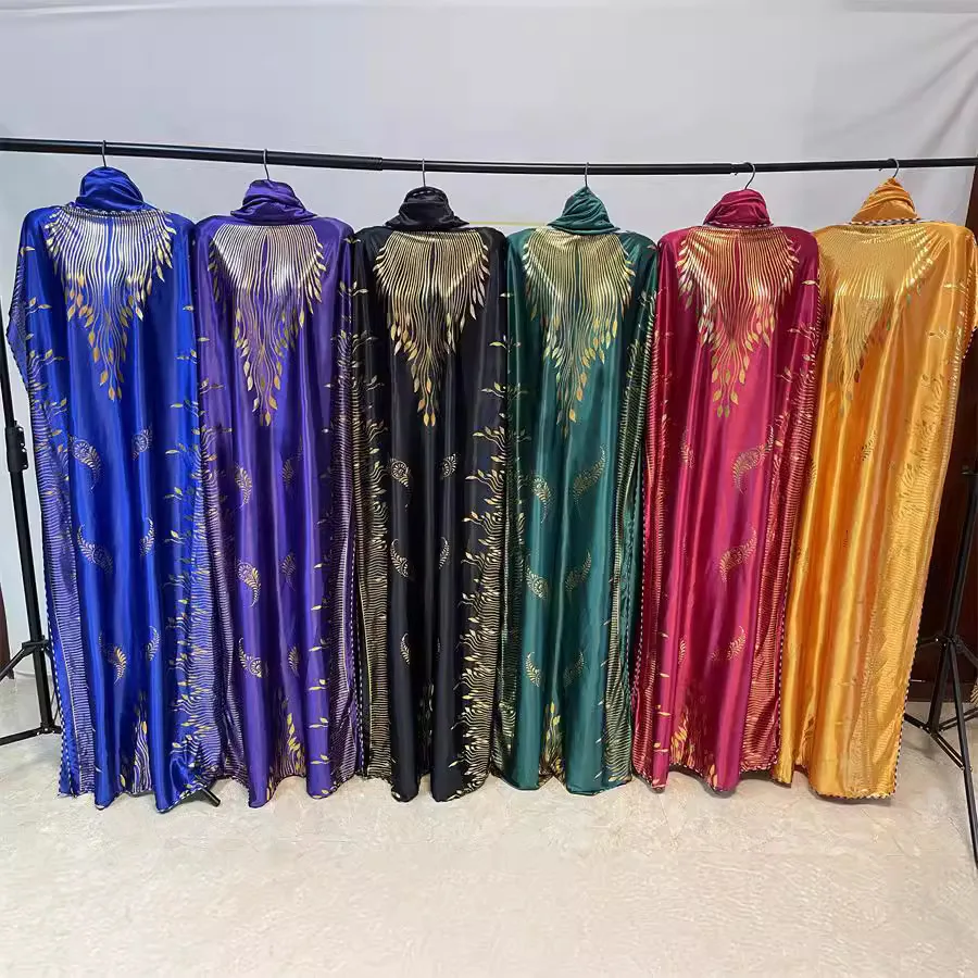 2025 جديد الملابس الأفريقية النساء فضفاضة ملونة لامعة القماش رداء كبير حجم الحرة فستان طويل عادية أفريقيا الصيف وشاح فساتين