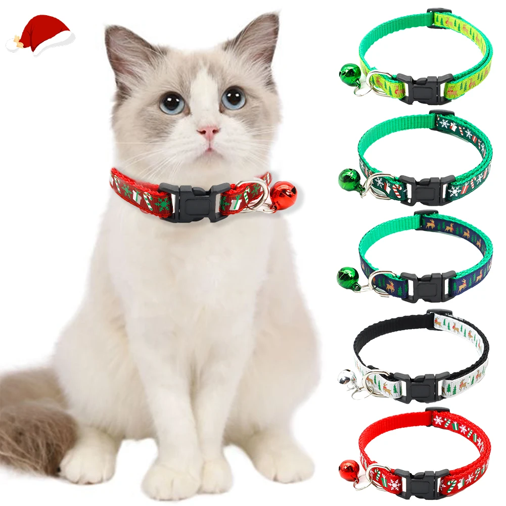 Christmas Cat/Dog Collar with Bell 1Pc Breakaway for Fall Christmas Autumn Soft Adjustable Christmas with Release Buckle