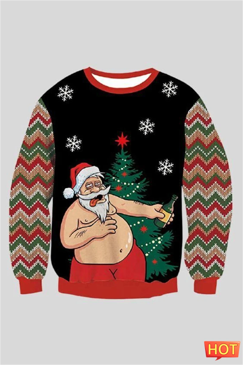 2026 جديد مضحك سانتا كلوز الجرافيك القبيح عيد الميلاد سترة العصرية الشارع الشهير ثلاثية الأبعاد مطبوعة عيد الميلاد البلوز فضفاض تنفس البلوز